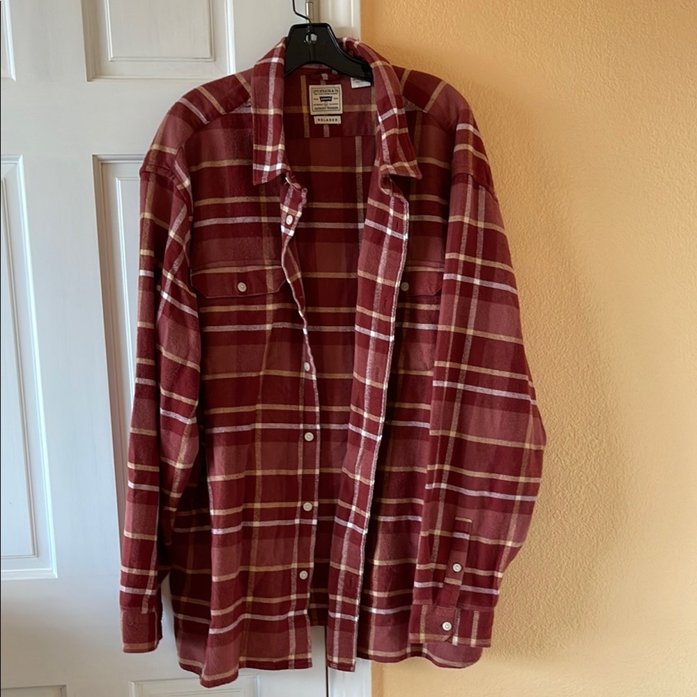 Red Plaid Button-Up Shirt